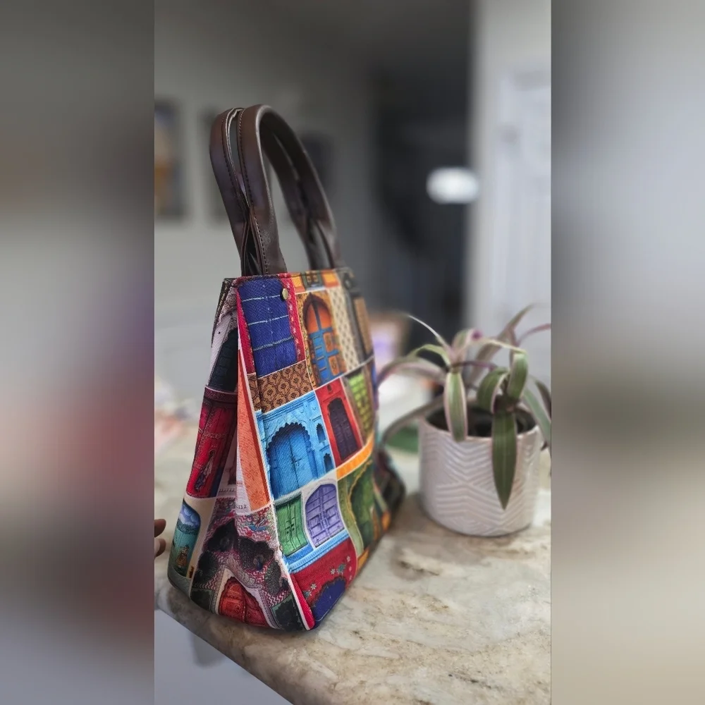 The Bombay Store Colorful India Door Print Mini Tote Bag